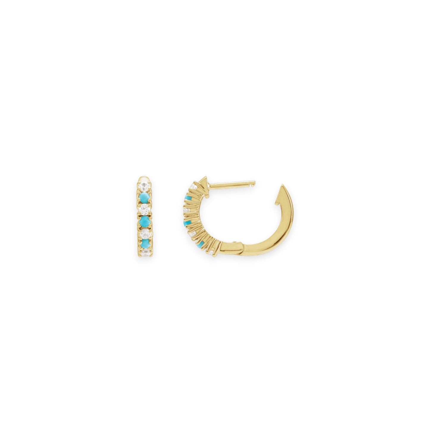 Classic Diamond & Turquoise Huggie Hoop, by Alizeti Fine - Alizeti Fine Jewelry