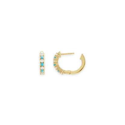 Classic Diamond & Turquoise Huggie Hoop, by Alizeti Fine - Alizeti Fine Jewelry