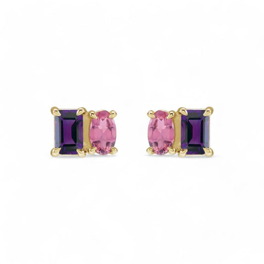 Leena 14k Natural Amethyst & Natural Pink Tourmaline Earrings, by Alizeti Fine - ALIZETI FINE